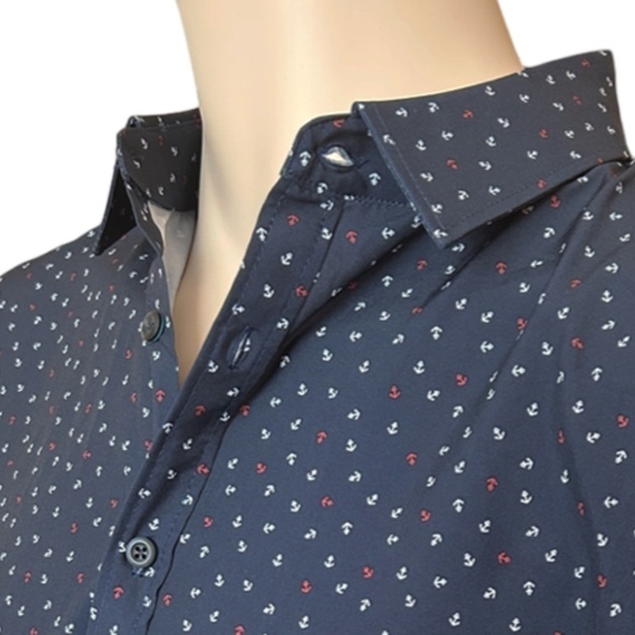 Rugby University Shirt Button Front Short Sleeve Nautical theme Anchors - Picture 6 of 10